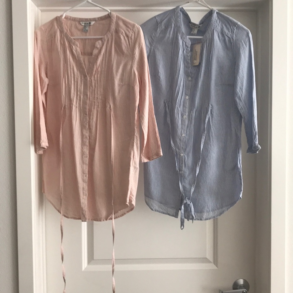 2fer Pink and blue and white pinstripe tunic